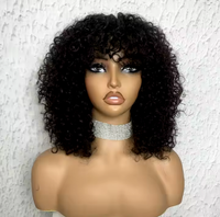 Offre Spéciale faite à la machine bouclés avec Bang 250% densité perruque de cheveux humains vierges Non dentelle courte coupe de lutin bouclés perruques de cheveux humains