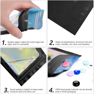 Black Mylar Holographic <b>Bags</b> <b>Packaging</b> <b>Bags</b> Clear Zipper <b>Bag</b> Foil Pouch <b>Bag</b> for Food Storage & Lipgloss,Jewelry <b>Packaging</b> - Product Image 3