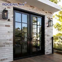 Puerta Francesa de Aluminio con Doble Vidrio Templado y Rejillas, Estilo Americano, de Alta Eficiencia Energética, Marca Rogenilan