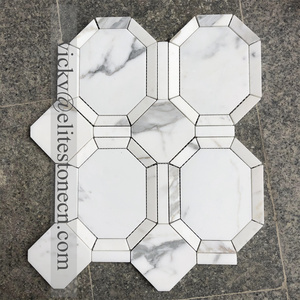 Calacatta batu marmer emas efek 3D ubin mosaik desain Modern untuk dekorasi dinding Interior rumah ketebalan 10mm dengan fitur parket - Product Image 1