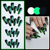 Nouveau Design Mode Vert Fantôme Araignée Art Presse Ongles Halloween Longs Ongles Artificiels ABS Matériel Faux Ongles