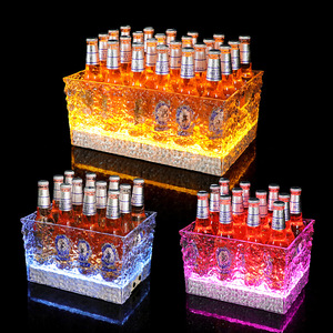 Seau à glace carré en plastique acrylique éclairé par LED pour bar et fête, capacité 12 ou 24 bouteilles - Product Image 1