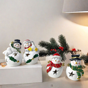 Juego Navideño Artístico de Resina Epoxi Popular Transfronterizo, Dos Adornos de Muñecos de Nieve Luminosos, Luces Nocturnas Festivas, Regalos Ambientales - Product Image 1