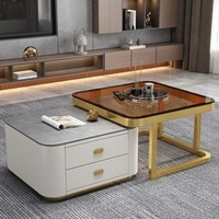 Table basse moderne de luxe léger, durable et portable, avec structure en bois et plateau en verre, idéale pour le rangement dans les petits appartements et salons.