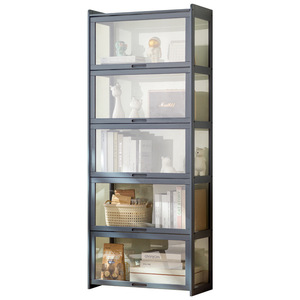 Étagère à portes vitrées moderne, 5 niveaux, meuble de rangement autoportant pour salon, bureau à domicile, design minimaliste - Product Image 5
