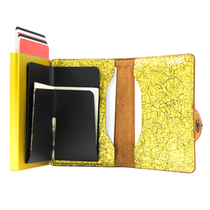 Portefeuille en cuir métallique doré de luxe Casekey avec pince à billets, étui à monnaie, porte-cartes automatique en métal RFID pour hommes - Product Image 2