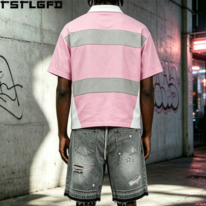 Custom Multi Patch Polo Shorts <b>Set</b> Pink Graphic Print Embroidery Distressed Denim Shorts Y2K Streetwear Wholesale Bulk - Product Image 3