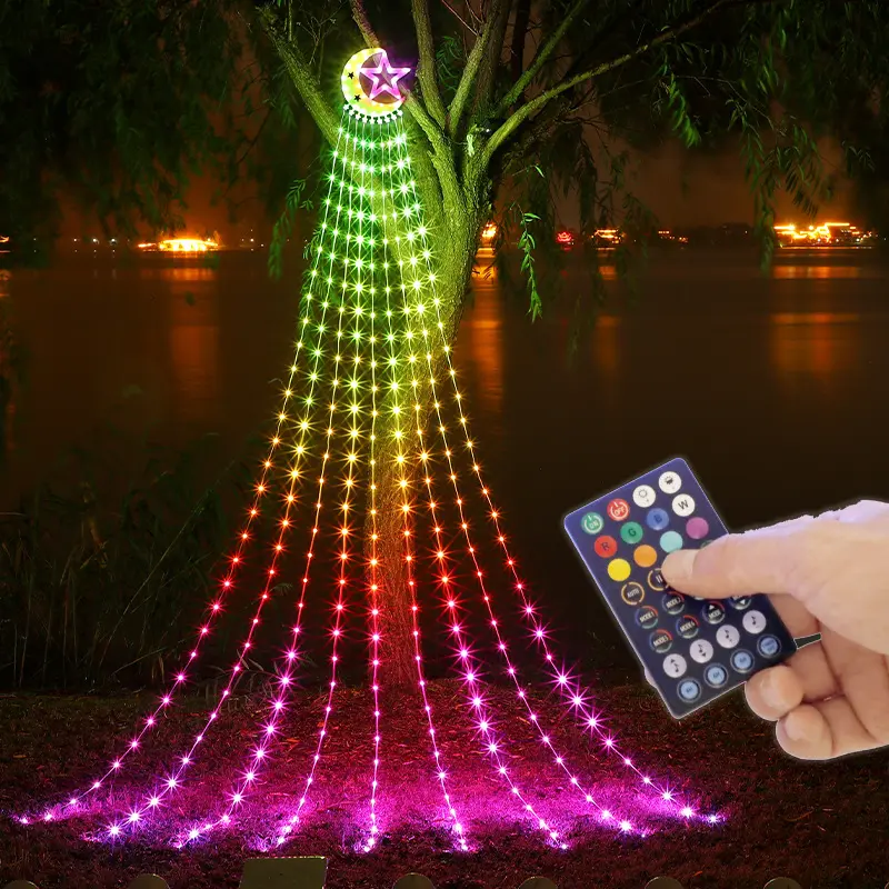 LED Phantom ay Pentagram şelale ışıkları RGB renkli koşu su noel bahçe dekorasyonu koşu su ışık zinciri