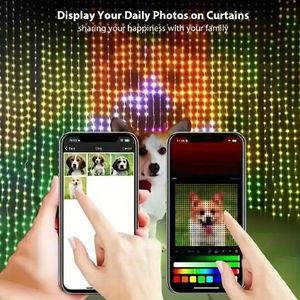 Luci a tenda RGB intelligenti 400 <span class=keywords><strong>LED</strong></span> <span class=keywords><strong>con</strong></span> controllo tramite app, luci a stringa USB per finestra della camera da letto, feste, matrimoni, decorazioni per festival - Product Image 5