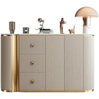 Muebles de Salón, Aparador Moderno Decorativo con Estructura de Madera y Piedra Sinterizada, Diseño Simple para Comedor