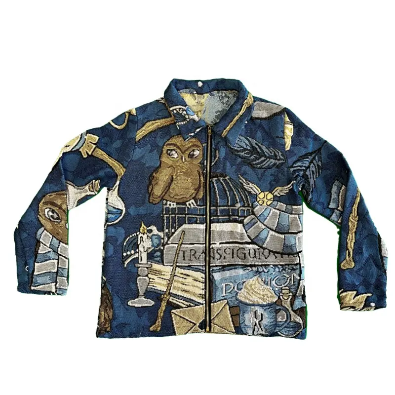 2022 Custom plus size tapestry jacket for men zip up streetwear fashion casual woven designer cropped jacket men men's clothing