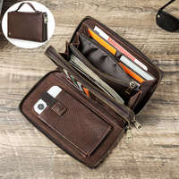 Dompet Perjalanan RFID Multifungsi Pria dari Kulit Sapi Asli, Tas Clutch untuk Ponsel, Paspor, Pena, Organizer, Slot Multi-Kartu