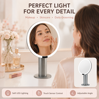 Miroir LED rond professionnel avec support sur colonne pour postes de travail d'artistes maquilleurs et comptoirs de beauté