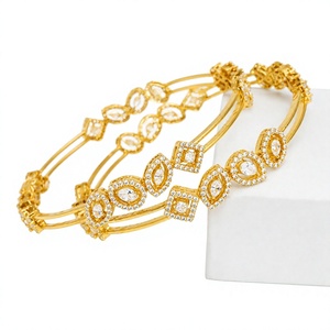 Brazaletes de Plata 925 con Cristales y Baño de Oro de 22k, Diseño Geométrico con Corte Marquesa, Joyería de Fiesta para Mujer - Product Image 1