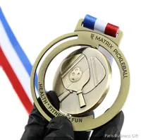 Médaille de cricket sportive en métal, design personnalisé, émail souple doré, pour le club de pickleball Seaside Smashers, prix de tournoi, vente en gros d'usine