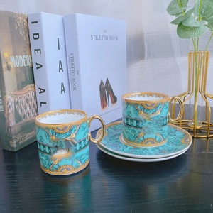 Hot Sale Nordic Luxury Pink and Green Dining Room Set Straight Mouth Porcelain <b>Cups</b> and <b>Saucers</b> - Product Image 1