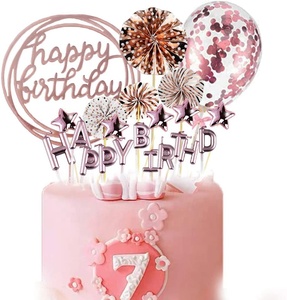 Set di 24 Decorazioni per <span class=keywords><strong>Torta</strong></span> di <span class=keywords><strong>Compleanno</strong></span> Palloncini Stelle Scritte 'Happy Birthday' Topper per Cupcake Matrimonio e Ventagli Decorativi - Product Image 6