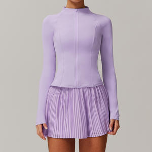 Женские теннисные платья, комплект из 2 предметов, куртка на молнии и юбка, Быстросохнущий комплект для фитнеса, тренировочная одежда, пальто с длинным рукавом - Product Image 4