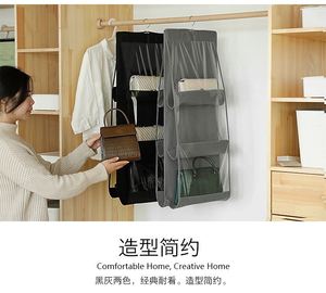 Organisateur de sacs à main suspendu à 6 poches pour armoire, sac de rangement transparent double face pour accessoires de porte - Product Image 6