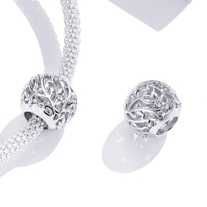 Breloque plaquée argent avec pierres de zircon rondes, motif végétal, style classique, bijoux unisexes, cadeau - Product Image 3