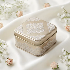 Boîte en fer blanc carrée personnalisée OEM, <span class=keywords><strong>4</strong></span> <span class=keywords><strong>couleurs</strong></span>, gaufrée, pour bonbons <span class=keywords><strong>de</strong></span> mariage, couleur or champagne, or rose, argent, blanc nacré, pour cadeaux et faveurs - Product Image 2