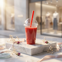 Gobelets en plastique transparent PET à paroi simple de 98 mm de diamètre avec couvercles, personnalisables avec logo, pour thé boba, café glacé, jus, boissons froides à emporter