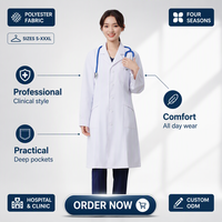 Blouse de laboratoire blanche pour médecin, en polycoton, avec boutons-pression, poche poitrine, uniforme médical CE, manches longues, revers cranté, poches latérales