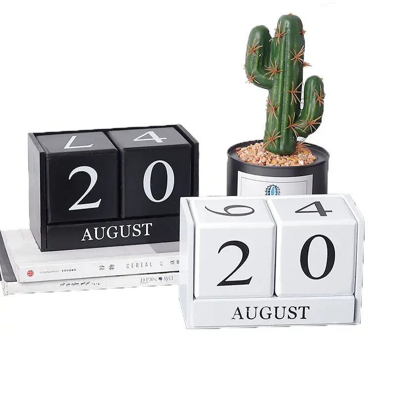 Calendario लकड़ी घर सजावट कैलेंडर ब्लॉक सदा बहुभुज घन डेस्क लकड़ी के ब्लॉक कैलेंडर
