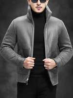 Veste en fausse fourrure résistante pour homme, idéale pour le dropshipping |   7,0% Laine, 93,0% Polyester, Couleur unie, Col montant, Fermeture éclair