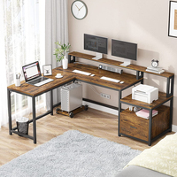 Escritorio de Computadora Grande para Oficina en Casa Vekin, Estación de Trabajo con Marco de Madera y Metal, Escritorio de Oficina en Forma de L con Cajón