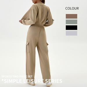 Vêtements de sport vintage automne-hiver, vêtements de travail pour femmes, vêtements de sport décontractés, <span class=keywords><strong>jogging</strong></span> ample à cordon, tenue de yoga - Product Image 3