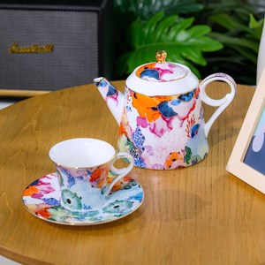 Service à thé en céramique - Théière Récif Corallien avec 4 tasses et soucoupes - Product Image 4