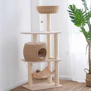 Minimalist 4-Level <b>Cat</b> <b>Tree</b> With Woven Hideout Hammock And <b>Scratching</b> Posts For Indoor <b>Cats</b> - Product Image 2