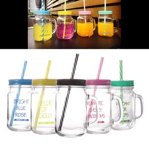 Vente en gros, promotion, bocaux en <span class=keywords><strong>verre</strong></span> de 16 oz <span class=keywords><strong>avec</strong></span> poignée bon marché pour fruits, café, eau potable, <span class=keywords><strong>avec</strong></span> <span class=keywords><strong>paille</strong></span>, couvercle et poignées, tasse en <span class=keywords><strong>verre</strong></span> - Product Image 5