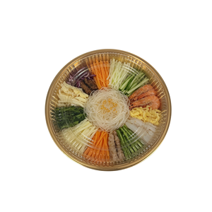 โร<span class=keywords><strong>ง</strong></span><span class=keywords><strong>ง</strong></span>านผลิตภาชนะใส่ซูชิโดยตรง เกรดอาหาร PET บรรจุภัณฑ์เย่ซัง ยูเซิง ขนาด 25 ซม. ภาชนะพลาสติกทร<span class=keywords><strong>ง</strong></span>กลมสีทองพร้อมฝาปิดแบบแบน - Product Image 4