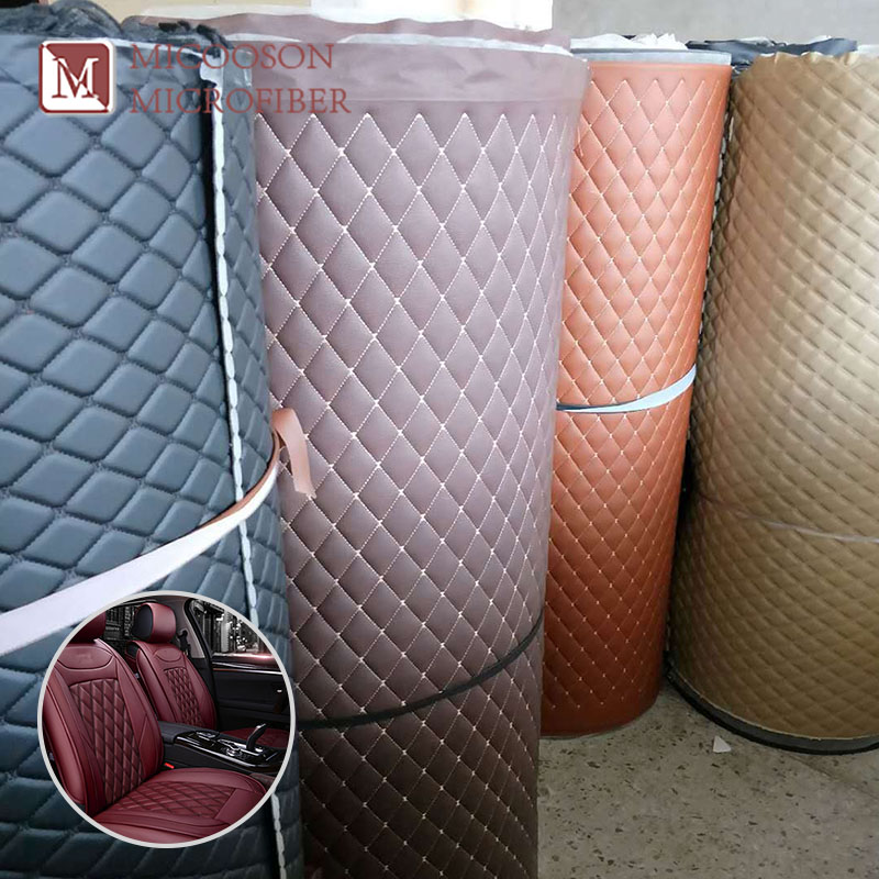 Quilted Embroidery PVC Sponge Leather Fabric Foam Backed Faux Vinyl Roll For Car Seat Automotive Upholstery