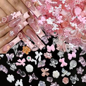 50g/Bolsa de Diamantes de Imitación 3D Aurora <span class=keywords><strong>Rosa</strong></span> Surtidos con Lazos, Mariposas y Flores, Encantos de Resina Bonitos para Decoración DIY de <span class=keywords><strong>Uñas</strong></span> Acrílicas - Product Image 1