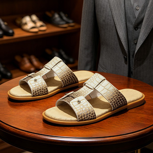 Sandalias de Verano para Hombre, de Piel Genuina con Estampado de Cocodrilo, Punta Abierta, Suela de EVA Antideslizante - Product Image 2