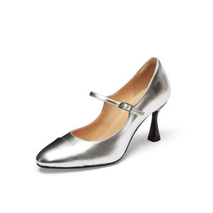 Chaussures classiques à talon de cheville en forme de coupe à vin avec boucle en cuir de vache et design à bouche peu profonde - Product Image 6