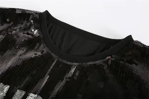 Paillettes Nombre Chiffre 60 Reiders Lettre À Manches Courtes T-Shirt Col Rond Hip Hop Night Club Mode <span class=keywords><strong>Noir</strong></span> Femmes Top - Product Image 3