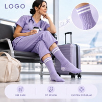Chaussettes de compression violet lavande à compression graduée pour mollets, avec tableau de mesure, manchette plus large, bout plat, échantillon approuvé, couleur