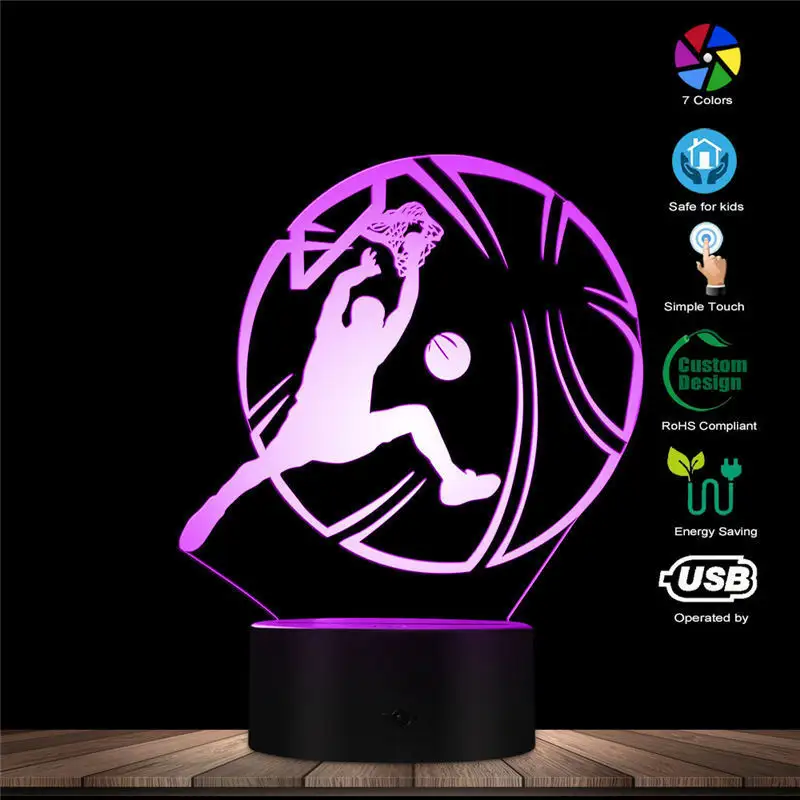 3D acrylic LED table lamp dunk athletes modeling visual lamp USB touch color-changing night light