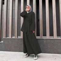 Nouvel Ensemble Deux Pièces Abaya Sur Mesure 100% Coton Lin, Robe Musulmane Femme Modeste, Tuniques et Jupe Islamiques pour l'Aïd Ramadan de Dubaï