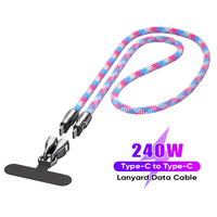 Kabel Lanyard cerdas ponsel, 240W PD pengisian daya Cepat 0.3M 1.2M kabel Lanyard cerdas tipe C tali seng Aloi tali selempang
