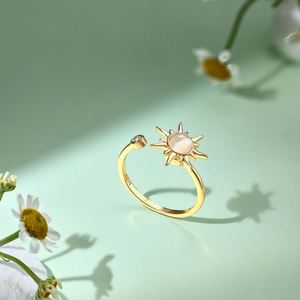 Dylam Dainty S925 Silver Rhodium 18K Gold Plated Adjustable Open 5A Cubic Zirconia <b>Cat</b> Eye Stone Sun Shape Anxiety Spinning <b>Ring</b> - Product Image 5