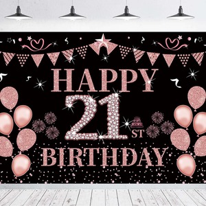 Happy 40th <b>Birthday</b> Banner Black Rose Gold Party Backdrop 150cm Rectangle Polyester Fabric <b>Birthday</b> <b>Decoration</b> - Product Image 4