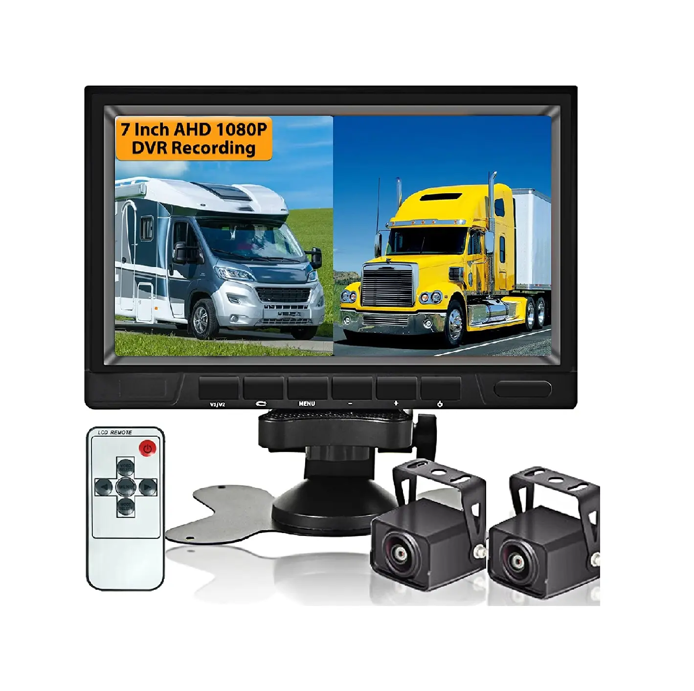 Système de caméra de recul AHD 1080P avec moniteur à double écran partagé 7 ''DVR IP69 caméra de recul étanche pour camion Pick-Up RV camping-car