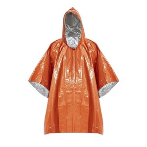 Poncho de pluie d'urgence de survie en papier aluminium PE orange étanche en usine avec doublure de couverture en Mylar - Product Image 1