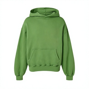 Sudadera con Capucha Verde para Hombre, Corte Regular, Color Sólido, Informal, con Bolsillo Canguro, 100% Algodón, Tejido de Felpa, Personalizable - Product Image 3