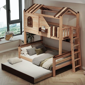 Cabane dans les arbres <span class=keywords><strong>lit</strong></span> superposé en bois massif pour enfants avec <span class=keywords><strong>toboggan</strong></span> familial <span class=keywords><strong>lit</strong></span> superposé <span class=keywords><strong>lit</strong></span> <span class=keywords><strong>haut</strong></span> et bas - Product Image 5